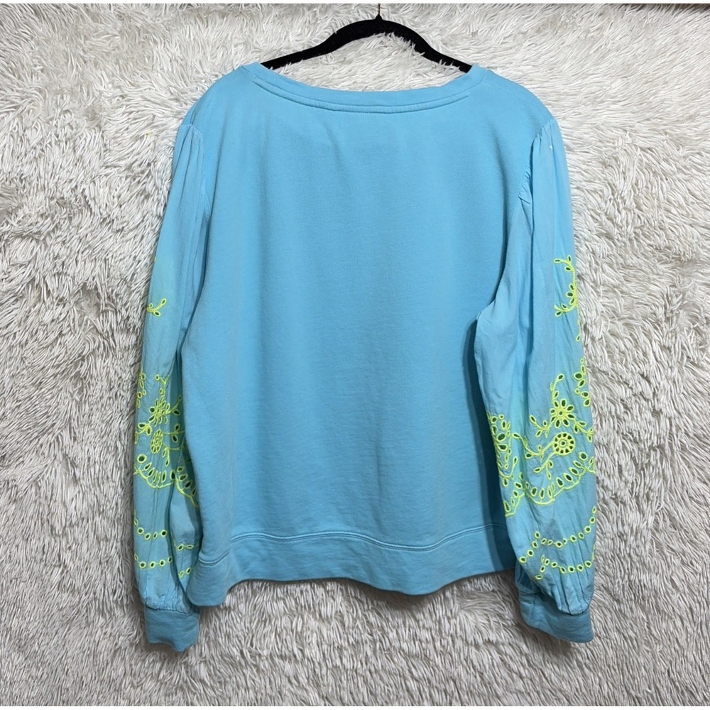Lilly Pulitzer Top Women's XL Teal Long Sleeve Eyelet Alla Crew Neck Pullover - Picture 4 of 11
